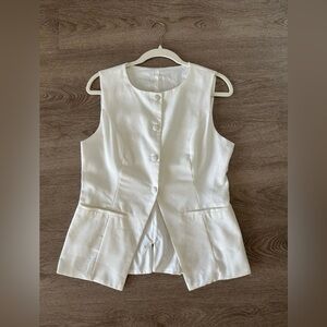 Elegant & Classy Button-Up White Sleeveless Blazer Vest Top